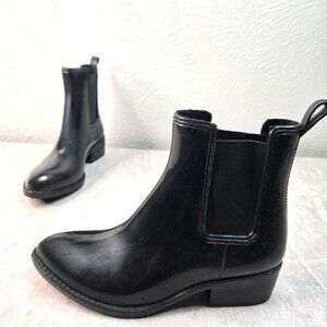 Jeffrey Campbell Rainboot Black Rubber Pointed Pull On Chelsea Ankle Bootie Sz 8